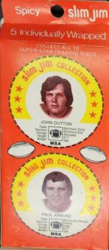 Paul Krause Football Cards 1978 Slim Jim Discs
