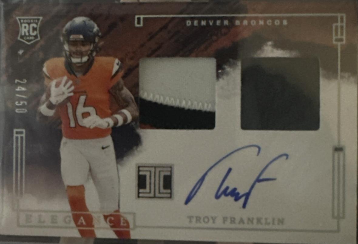 Troy Franklin #RHP-TFN 2024 Panini Impeccable Elegance Rookie Helmet And Patch Autograph Football