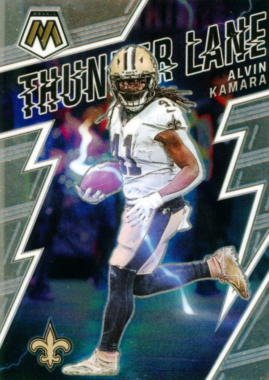 Alvin Kamara #TL-11 Football Cards 2022 Panini Mosaic Thunder Lane