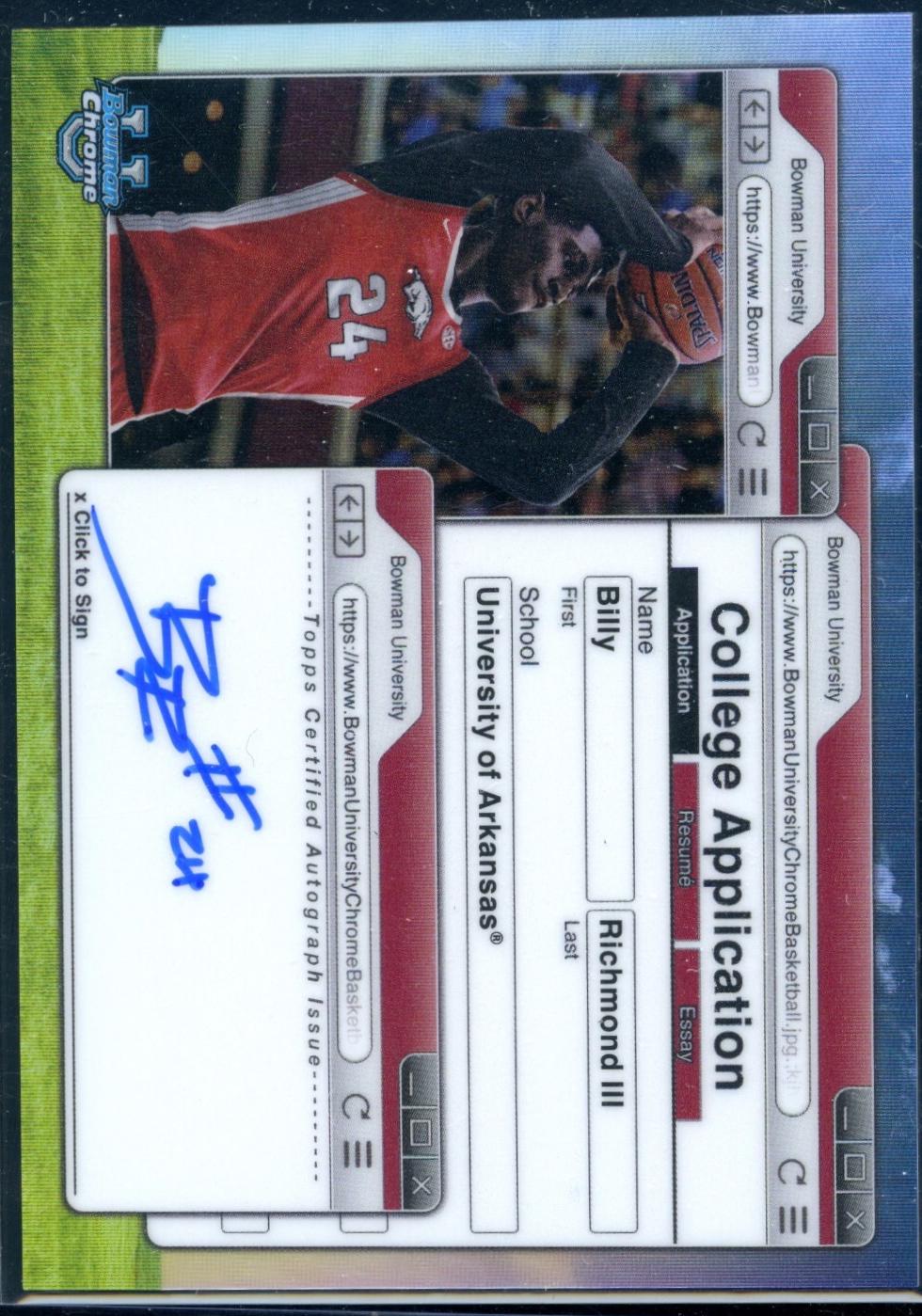 Billy Richmond III #CAA-BR Basketball Cards 2024 Bowman Chrome University College Application Autograph