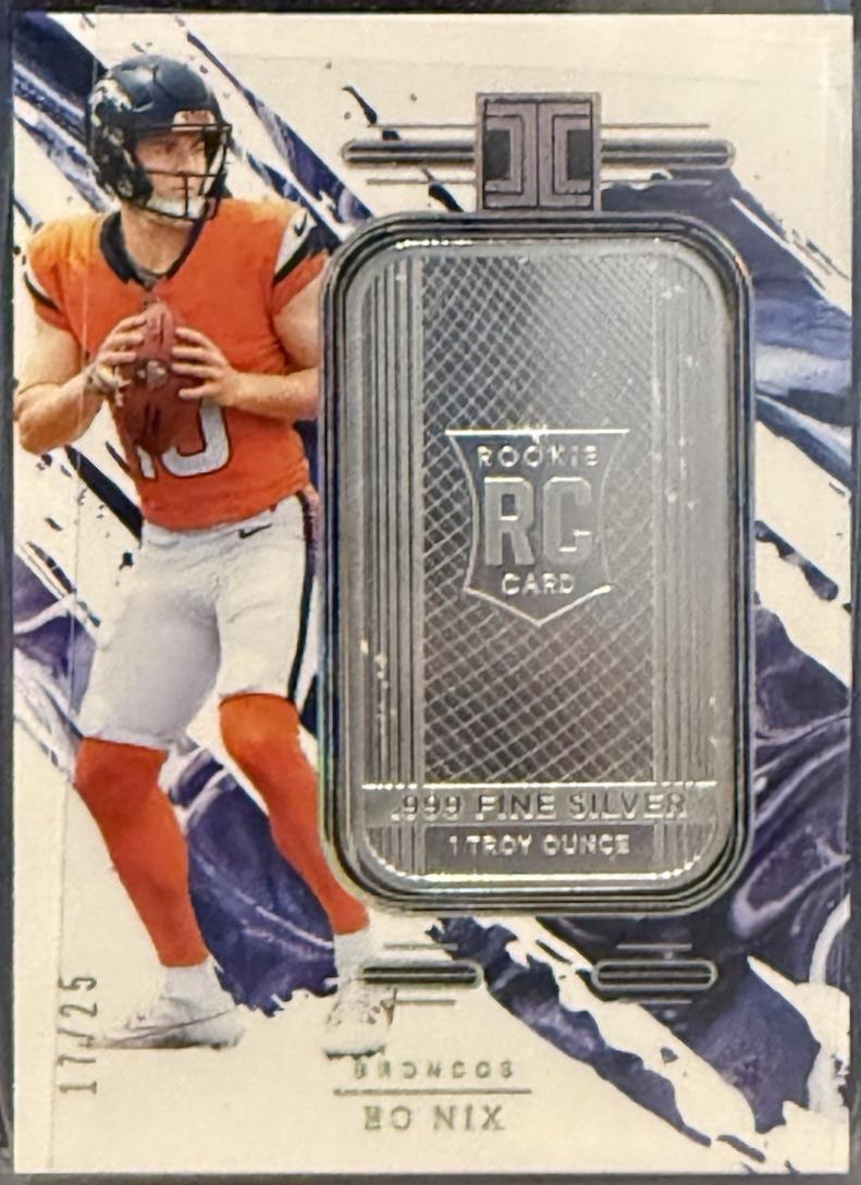 Bo Nix #3 Football Cards 2024 Panini Impeccable Silver Rookie Shield
