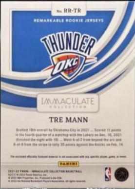 Tre Mann #109 2021-22 Panini Immaculate Collection Basketball