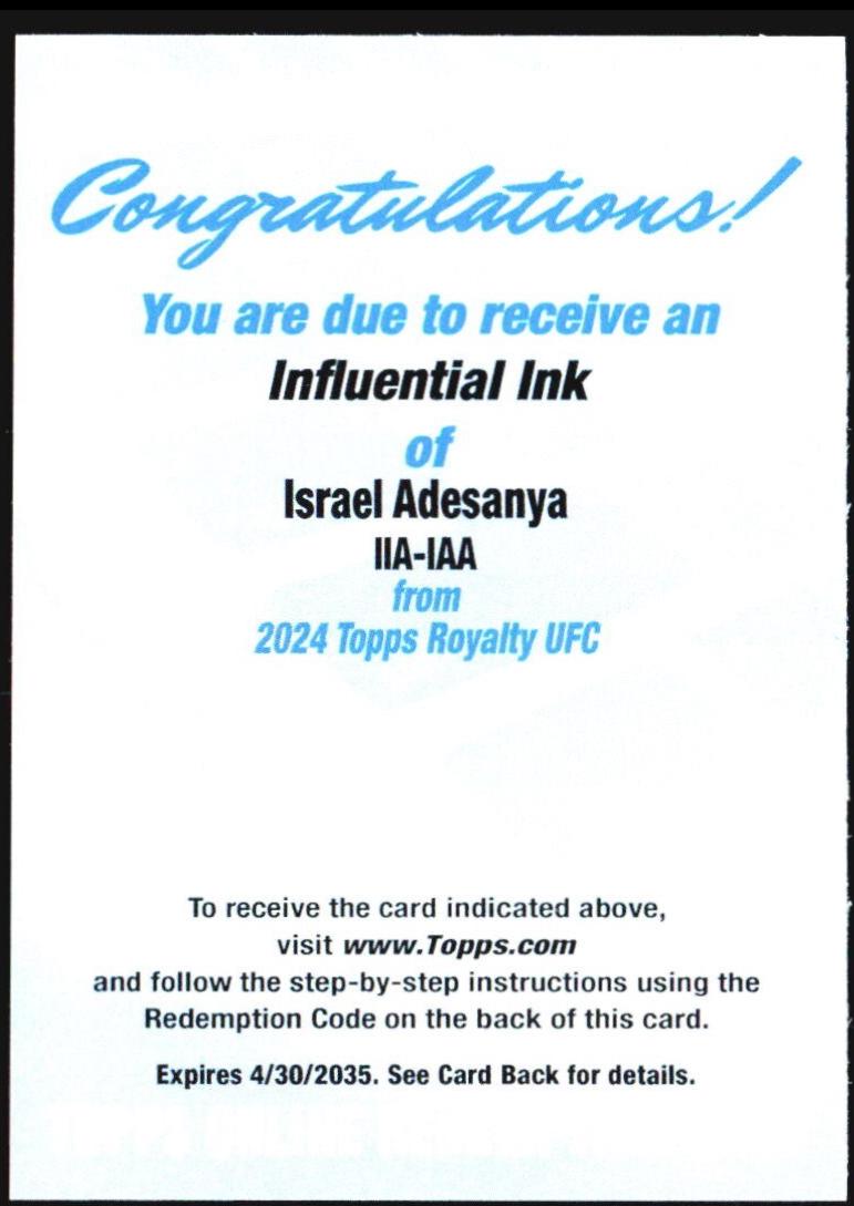 Israel Adesanya #IIA-IAA Ufc Cards 2024 Topps Royalty UFC Influential Ink