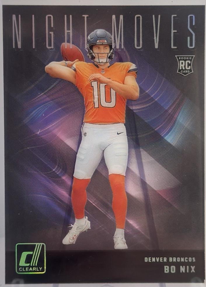 Bo Nix #7 Football Cards 2024 Clearly Donruss Night Moves