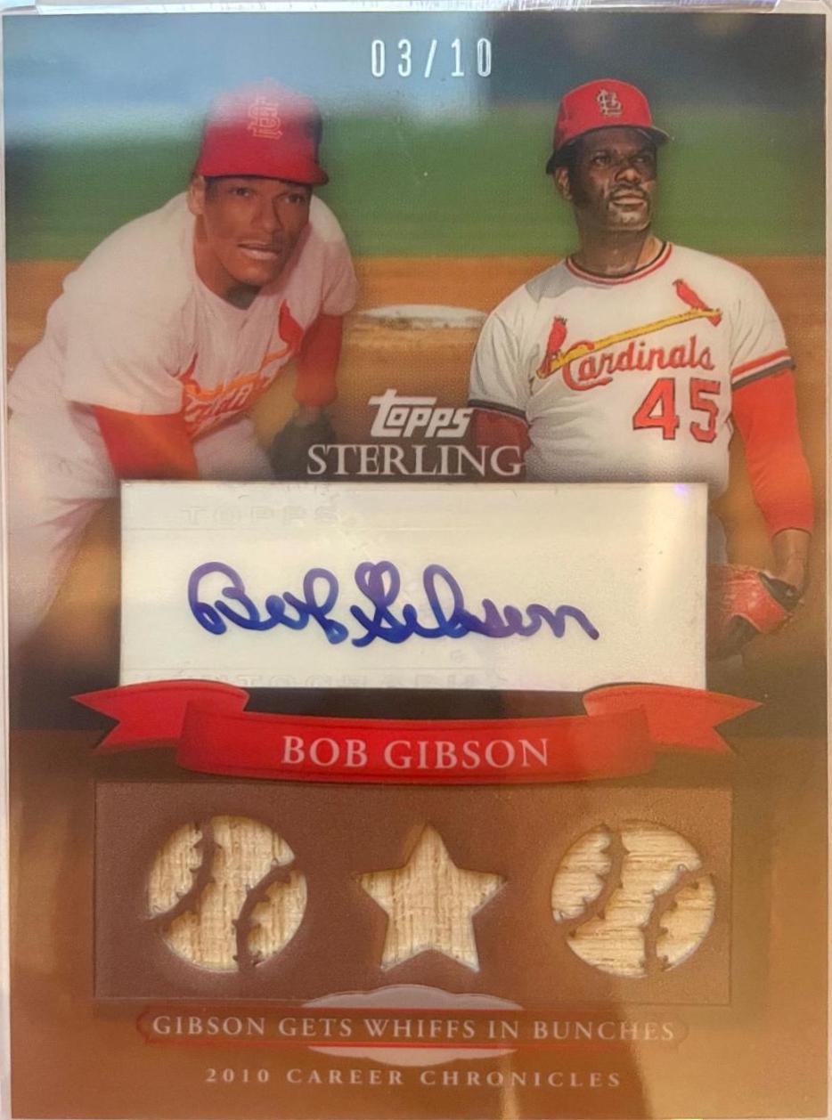 Bob Gibson #3CCAR-55 Baseball Cards 2010 Topps Sterling Career Chronicles Relics Autograph