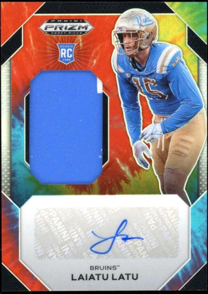 Laiatu Latu #JPA-LLU 2024 Panini Prizm Draft Picks Jumbo Rookie Patch Autographs Tie Dye Football