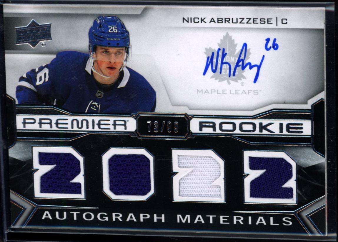 Nick Abruzzese #PRA-NA Hockey Cards 2022 Upper Deck Premier Rookie Auto Jersey