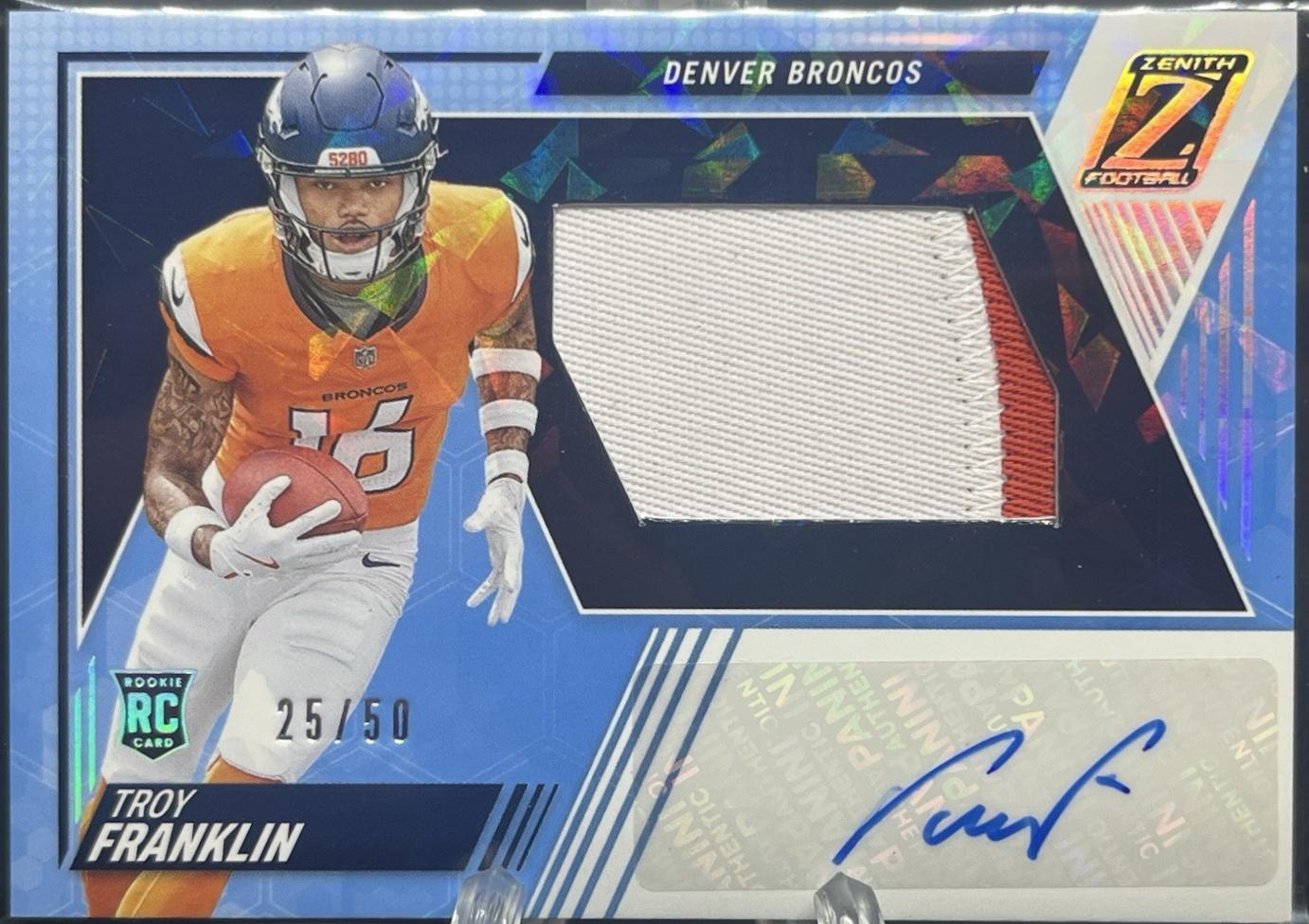 Troy Franklin #218 Football Cards 2024 Panini Zenith Rookie Patch Autographs Ice