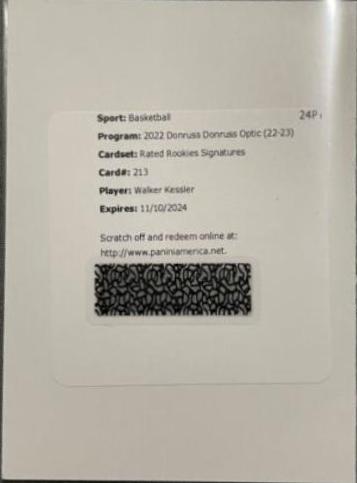 Walker Kessler #ROA-WKS 2022 Panini Donruss Optic Rookie Autographs Basketball