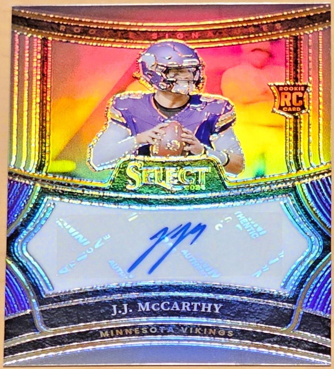 J.J. McCarthy #1 Football Cards 2024 Panini Select Rookie Signature Prizm