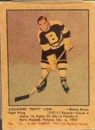 Pentti Lund #31 Hockey Cards 1951 Parkhurst