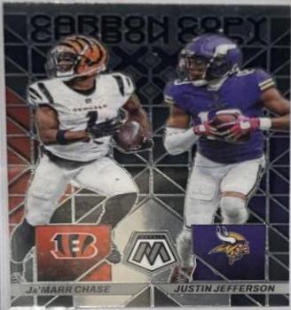 Ja'Marr Chase, Justin Jefferson #CC-13 Football Cards 2023 Panini Mosaic Carbon Copy