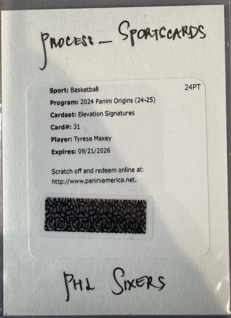 Tyrese Maxey #31 Basketball Cards 2024 Panini Origins Elevation Signature