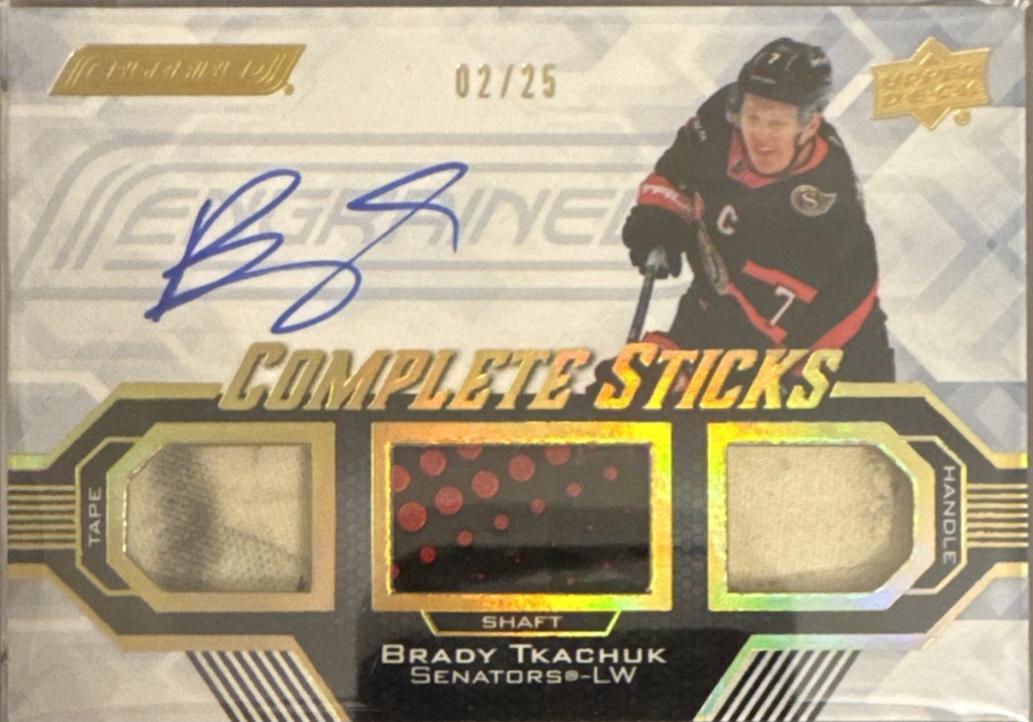 Brady Tkachuk #CSS-BT Hockey Cards 2023 Upper Deck Engrained Complete Sticks Signature