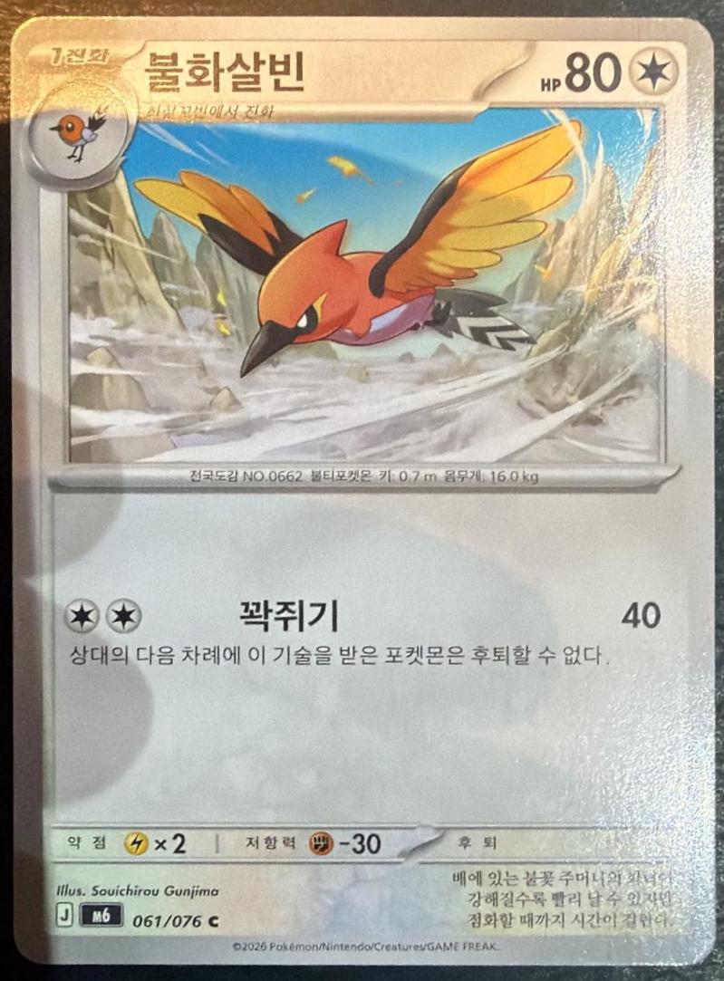 Fletchinder #61 Pokémon Card from Pokemon Korean Storm Emeralda Set 