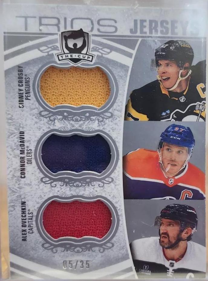 Sidney Crosby / Connor McDavid / Alex Ovechkin #C3-CMO Hockey Cards 2022 Upper Deck The Cup Trios Jersey