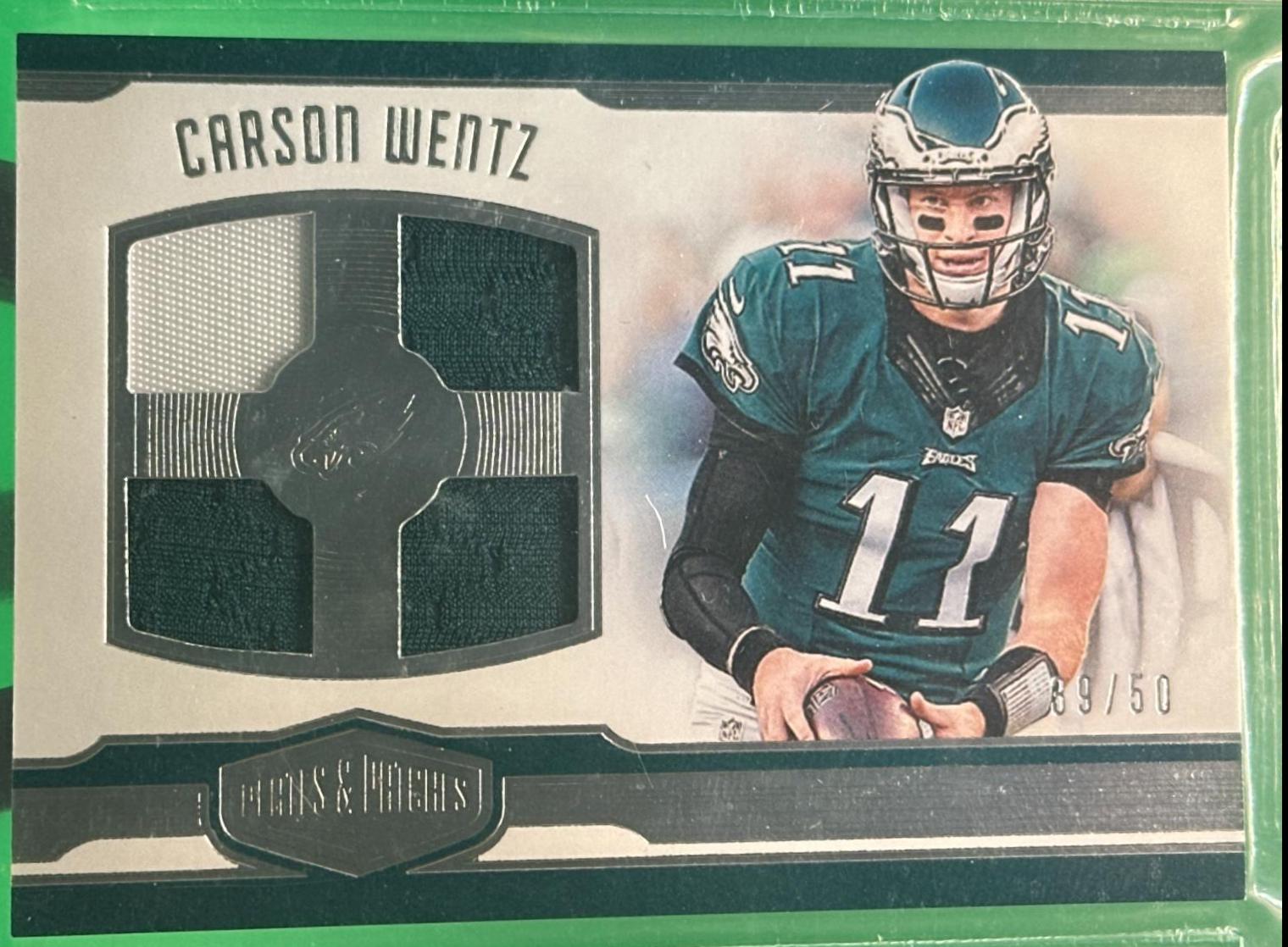 Carson Wentz #RQ-CW Football Cards 2016 Panini Plates & Patches Rookie Quad Jersey