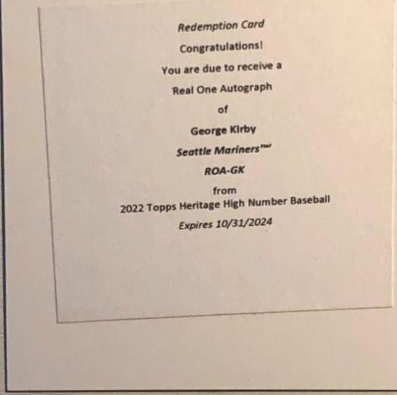 George Kirby #ROA-GK 2022 Topps Heritage Baseball Real One Autographs