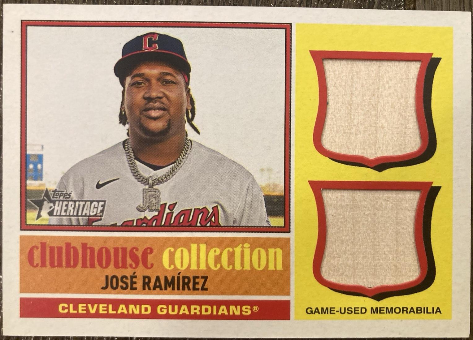Jose Ramirez #CCSDR-JRA Baseball Cards 2025 Topps Heritage Clubhouse Collection Single Player Dual Relic