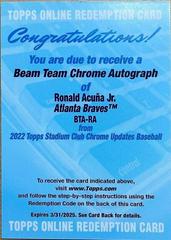 Ronald Acuna Jr. #BTA-RA Baseball Cards 2022 Stadium Club Chrome Beam Team Autographs Prices