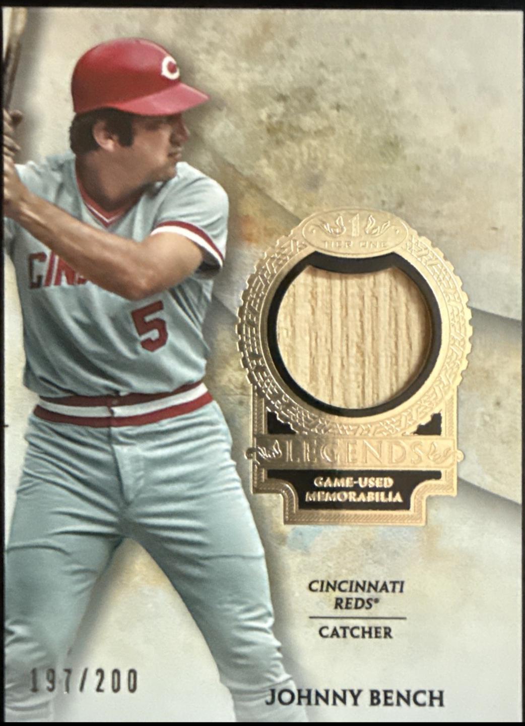 Johnny Bench #T1RL-JB Baseball Cards 2017 Topps Tier One Legends Relics