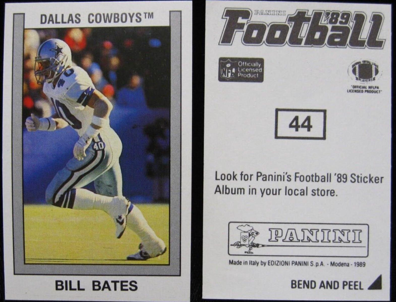 Bill Bates #44 Football Cards 1989 Panini Sticker