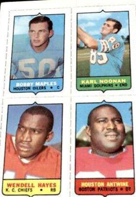 Bobby Maples, Karl Noonan, Wendell Hayes, Houston Antwine Football Cards 1969 Topps Four in One