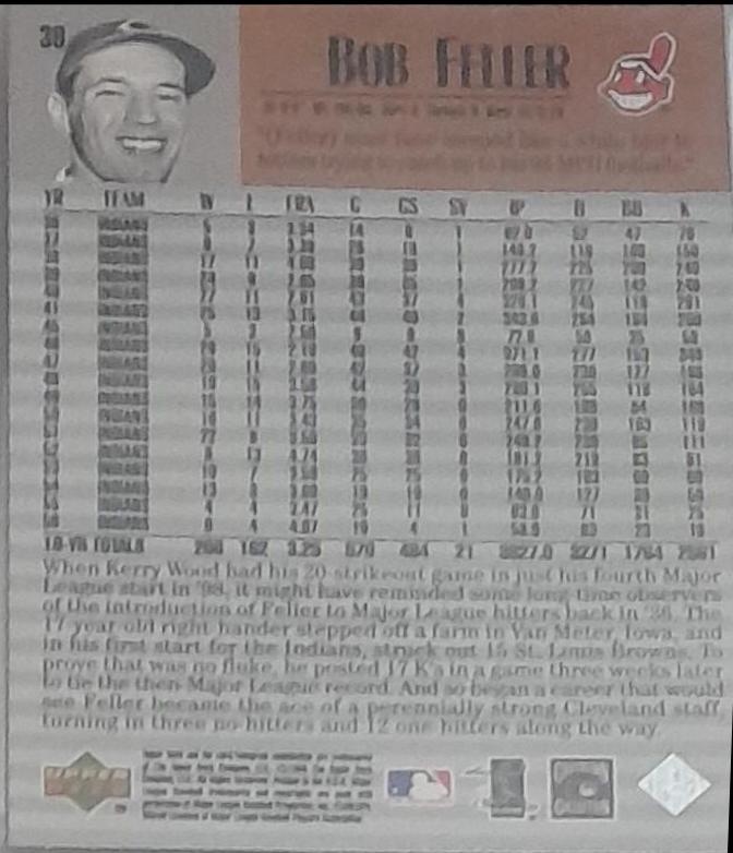 Bob Feller #38 Baseball Cards 1999 Upper Deck Century Legends