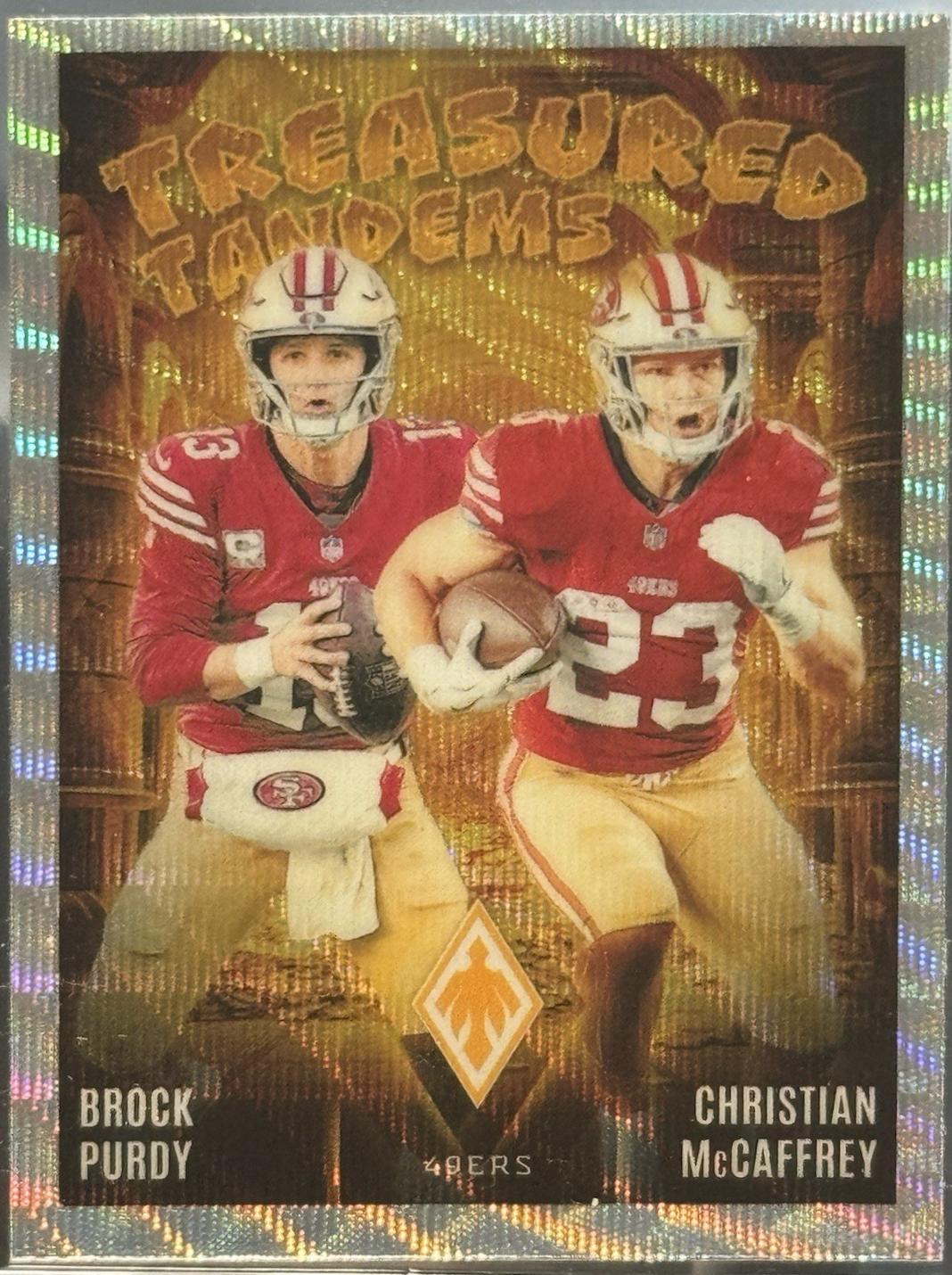Brock Purdy / Christian McCaffrey #3 Football Cards 2024 Panini Phoenix Treasured Tandems