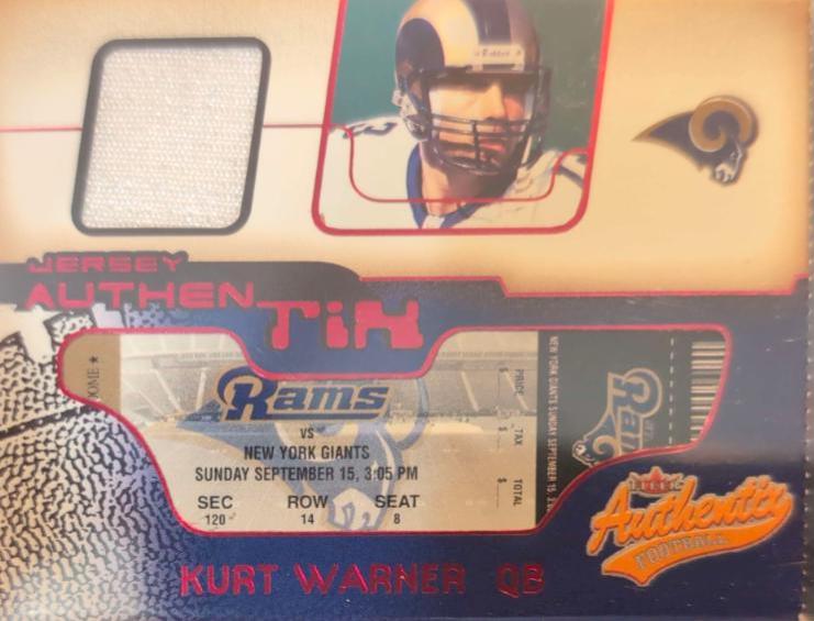 Kurt Warner #JA-KW Football Cards 2002 Fleer Authentix Jersey Ripped