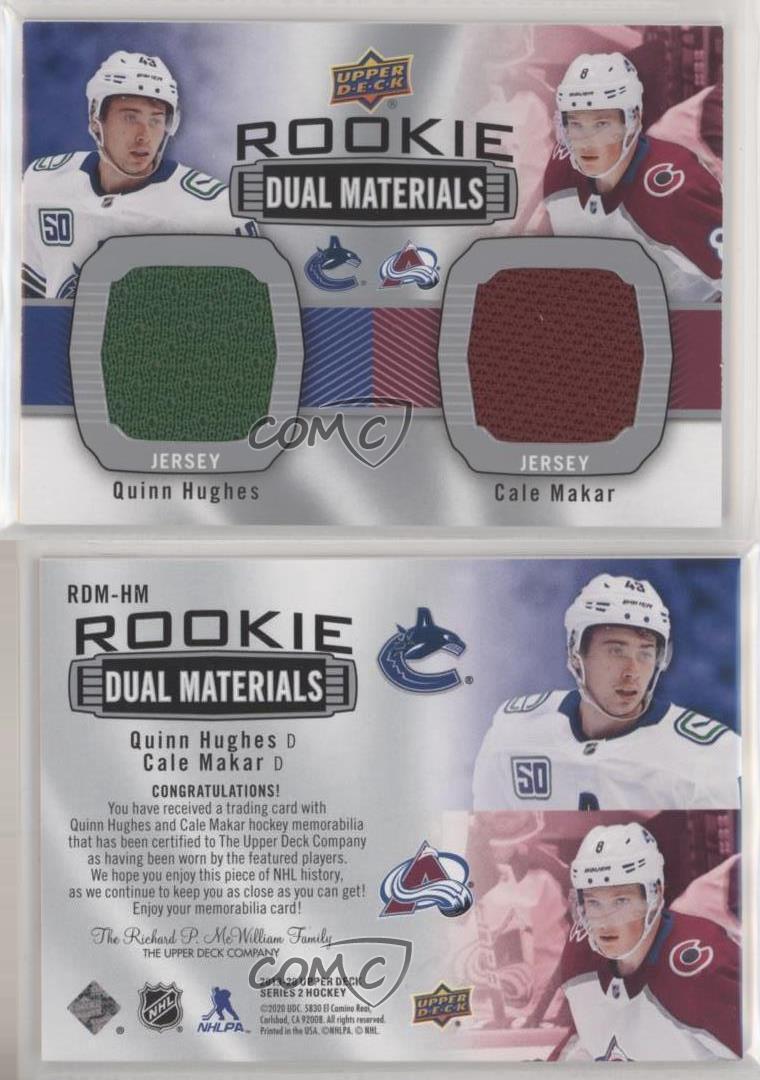 Hughes / Makar #RDM-HM Hockey Cards 2019 Upper Deck Rookie Dual Materials