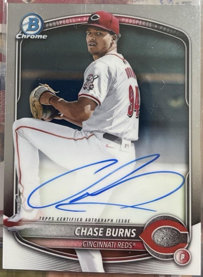 Chase Burns #CPA-CB Baseball Cards 2025 Bowman Chrome Prospect Autograph