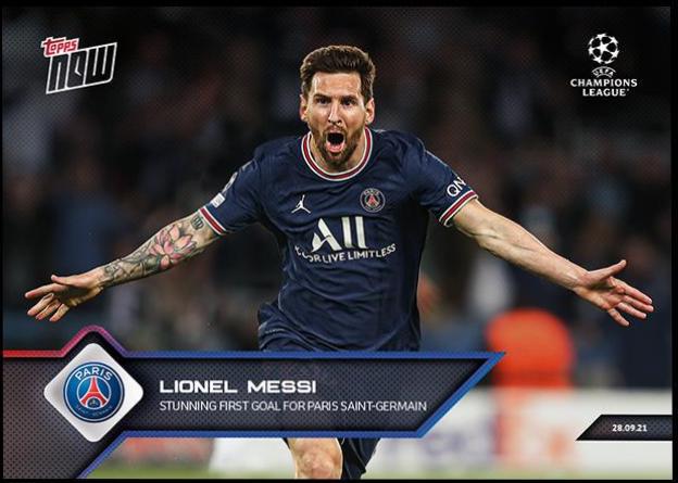 Lionel Messi #28 Soccer Cards 2021 Topps Now UEFA Champions League