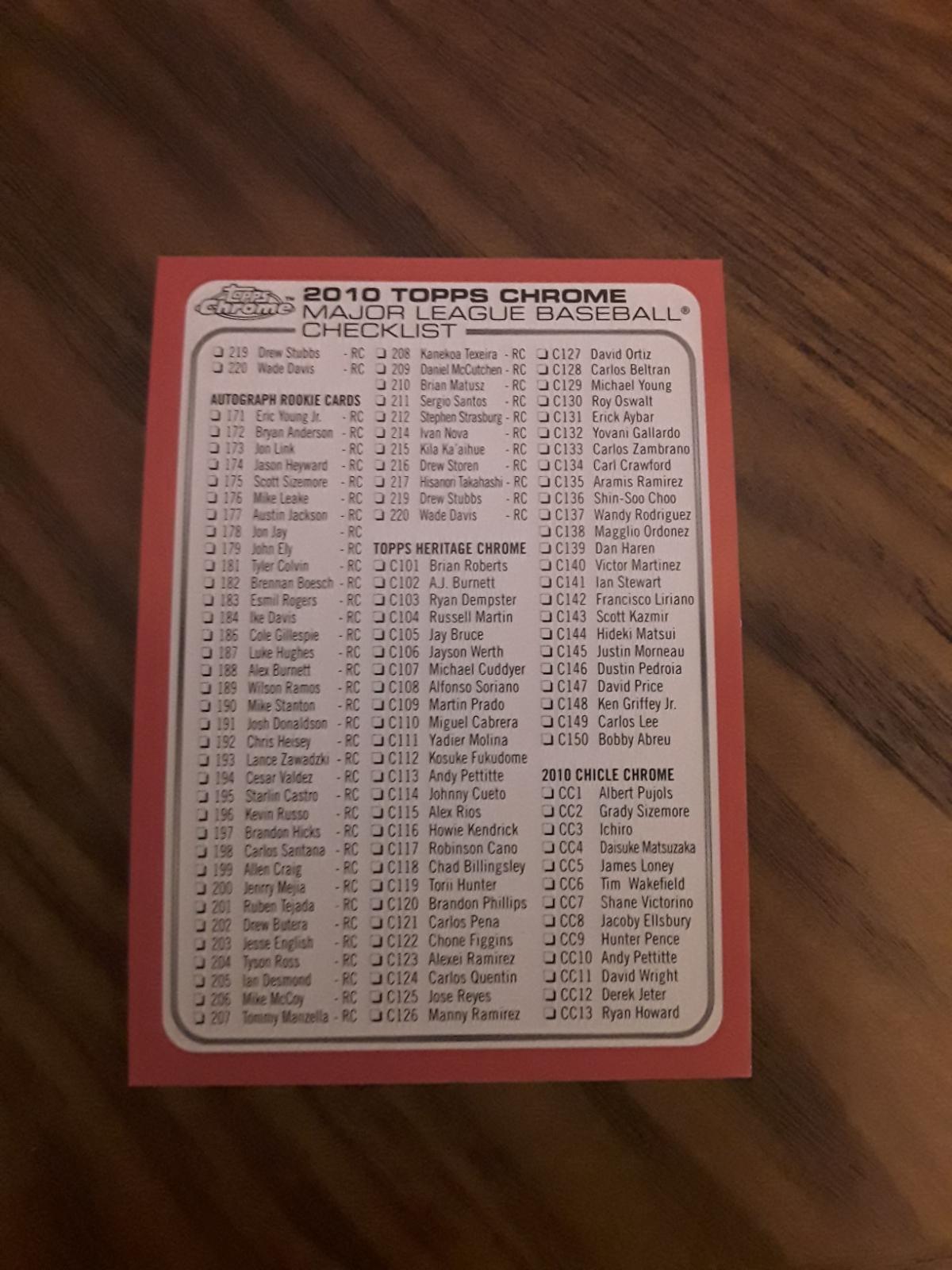 Checklist #2 Baseball Cards 2010 Topps Chrome