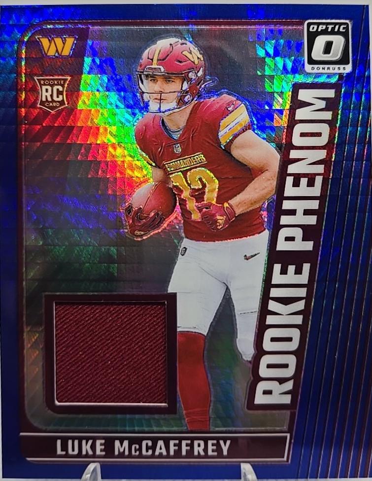 Luke McCaffrey #RPB-LMC Football Cards 2024 Panini Donruss Optic Rookie Phenom Blue Hyper