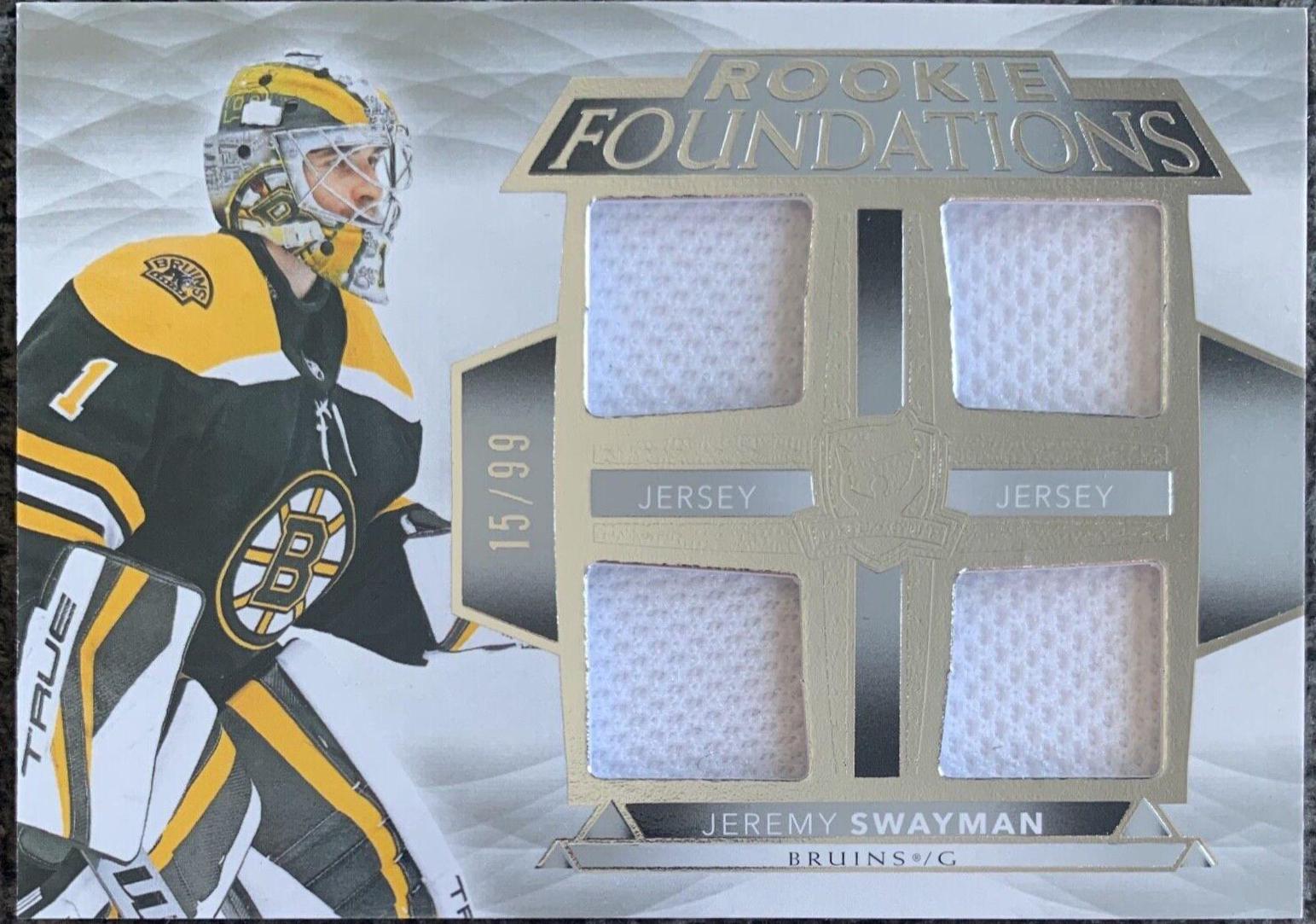 Jeremy Swayman #F-SW Hockey Cards 2021 Upper Deck The Cup Foundations Quad Jersey
