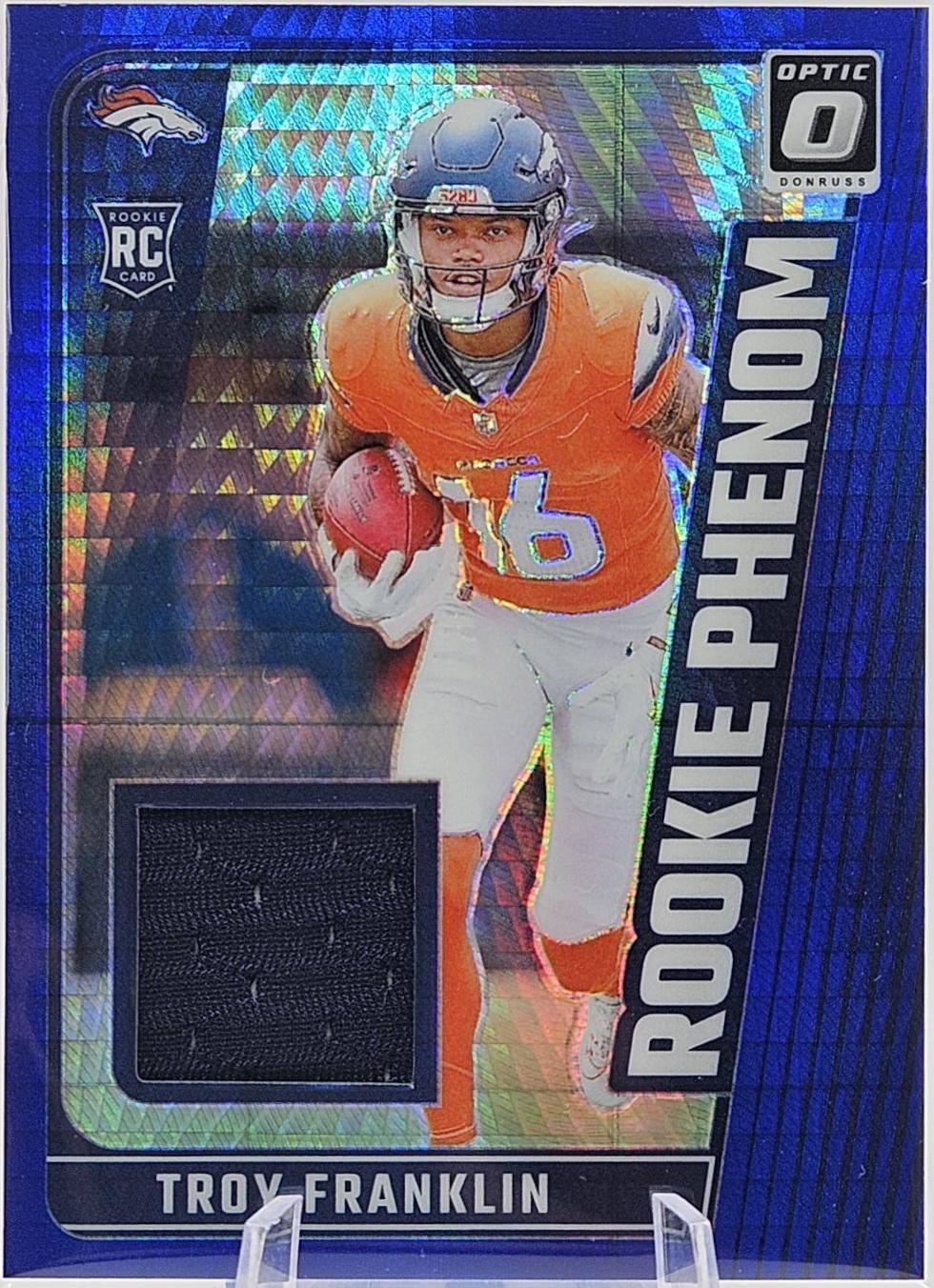 Troy Franklin #RPB-TFN Football Cards 2024 Panini Donruss Optic Rookie Phenom Blue Hyper