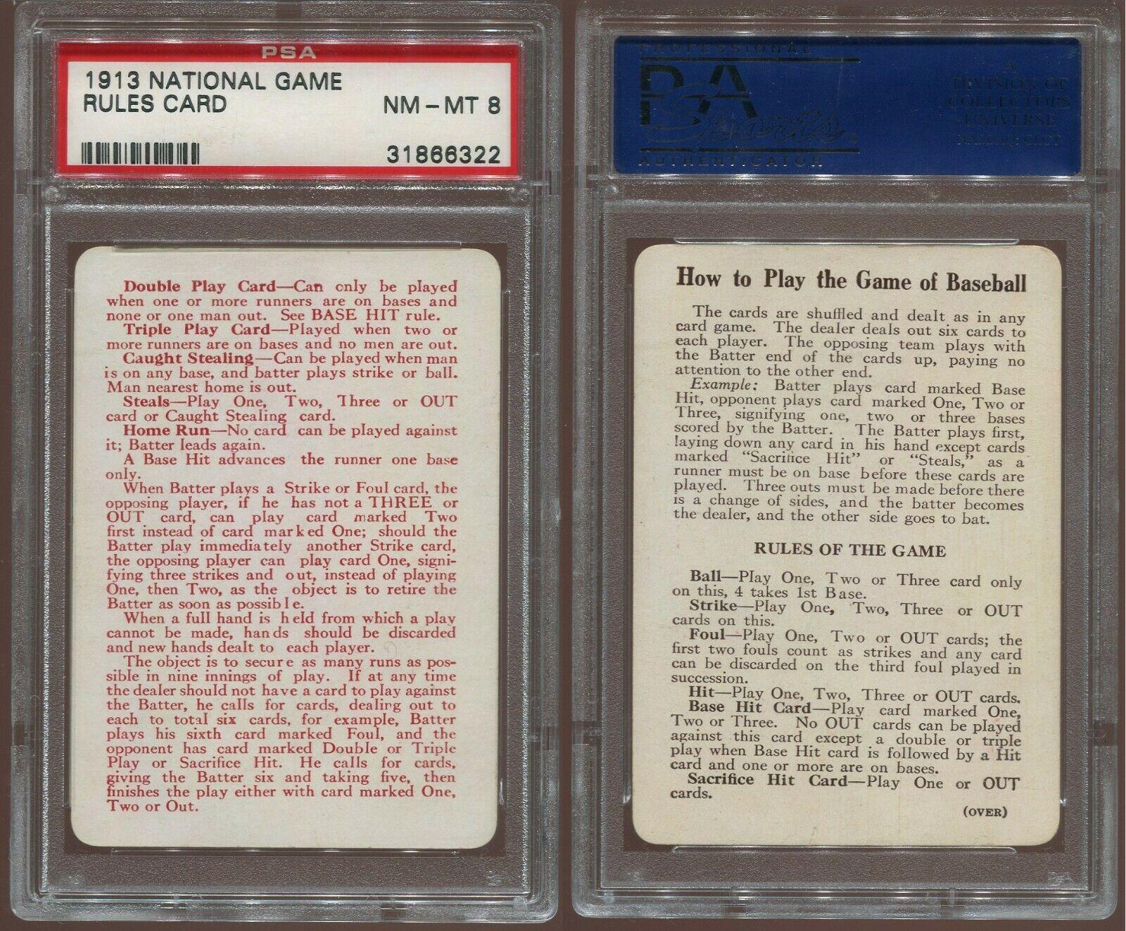 Rules Card Baseball Cards 1913 National Game