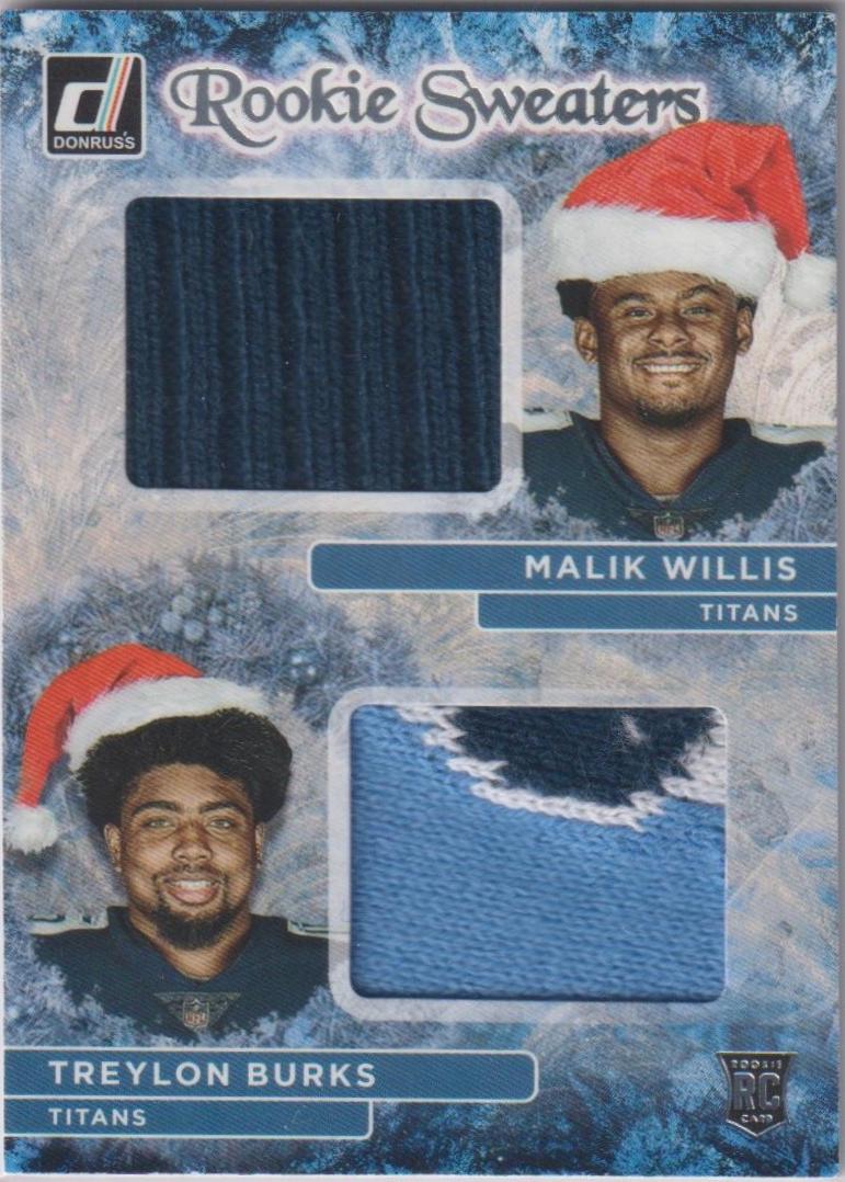 Malik Willis, Treylon Burks #RHD-6 Football Cards 2022 Panini Donruss Rookie Holiday Sweater Dual