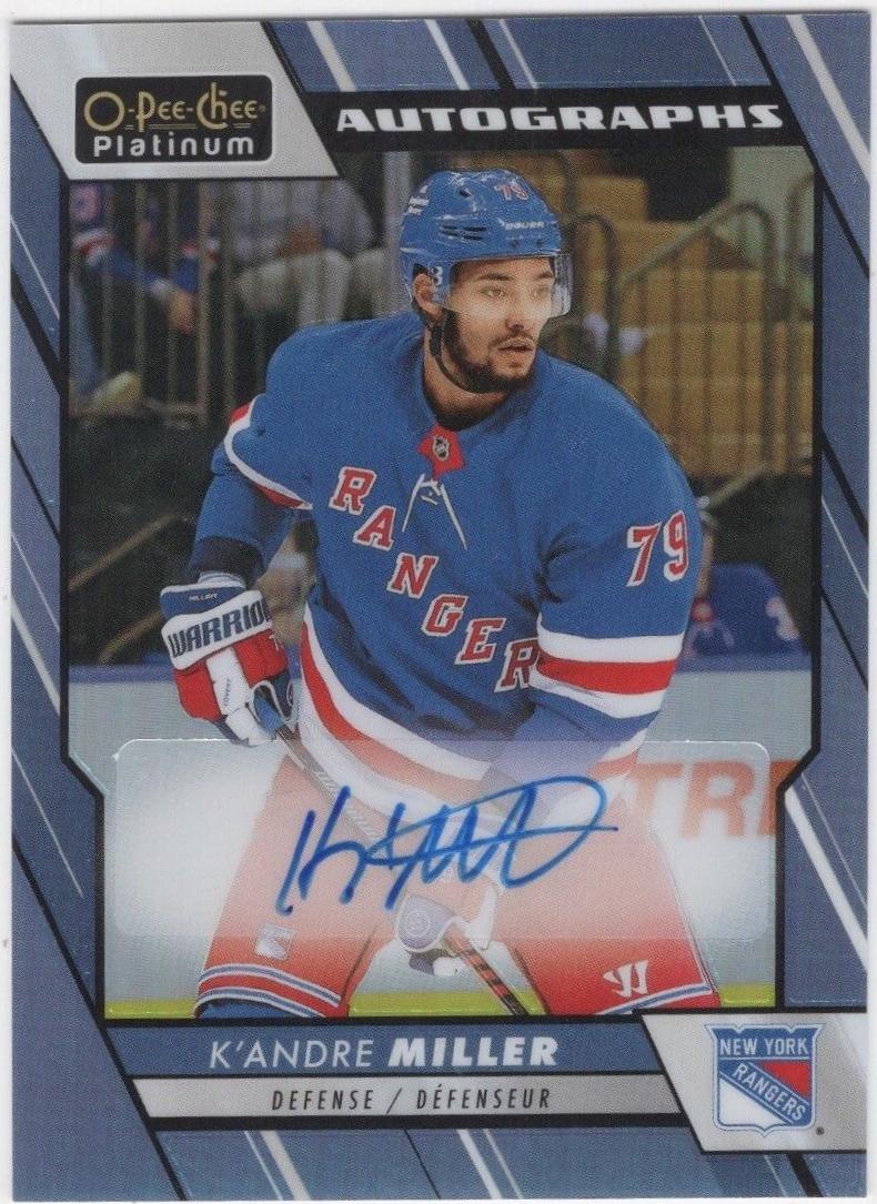 K'Andre Miller #BA-KA Hockey Cards 2023 O-Pee-Chee Platinum Blue Rainbow Autographs