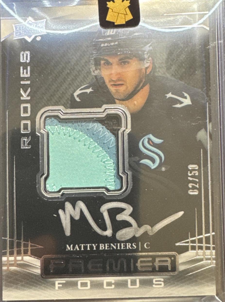 Matty Beniers #PFPR-MB Hockey Cards 2022 Upper Deck Premier Focus Rookies Auto Patch