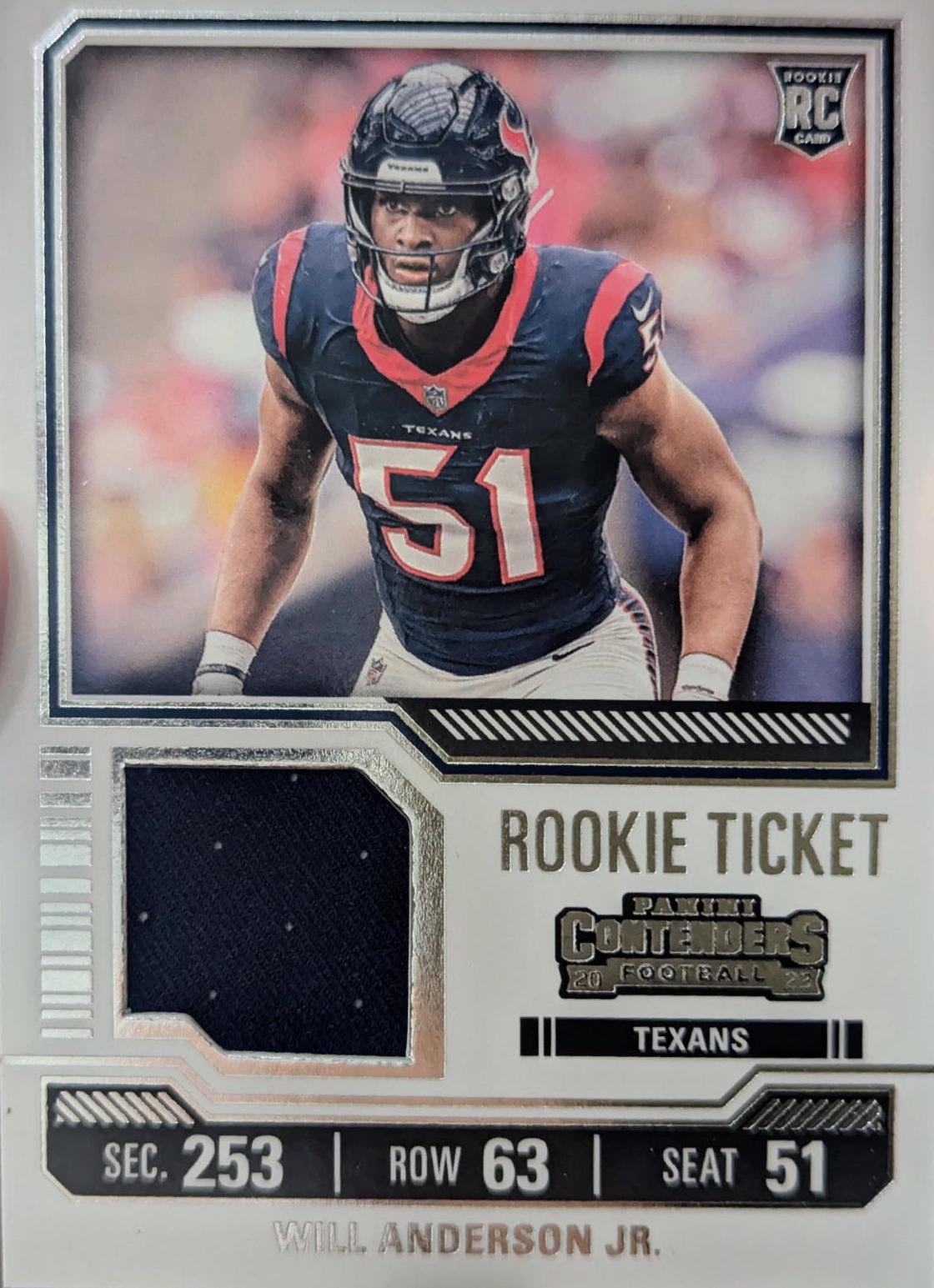 Will Anderson Jr. #TS37 Football Cards 2023 Panini Contenders Rookie Ticket Swatch