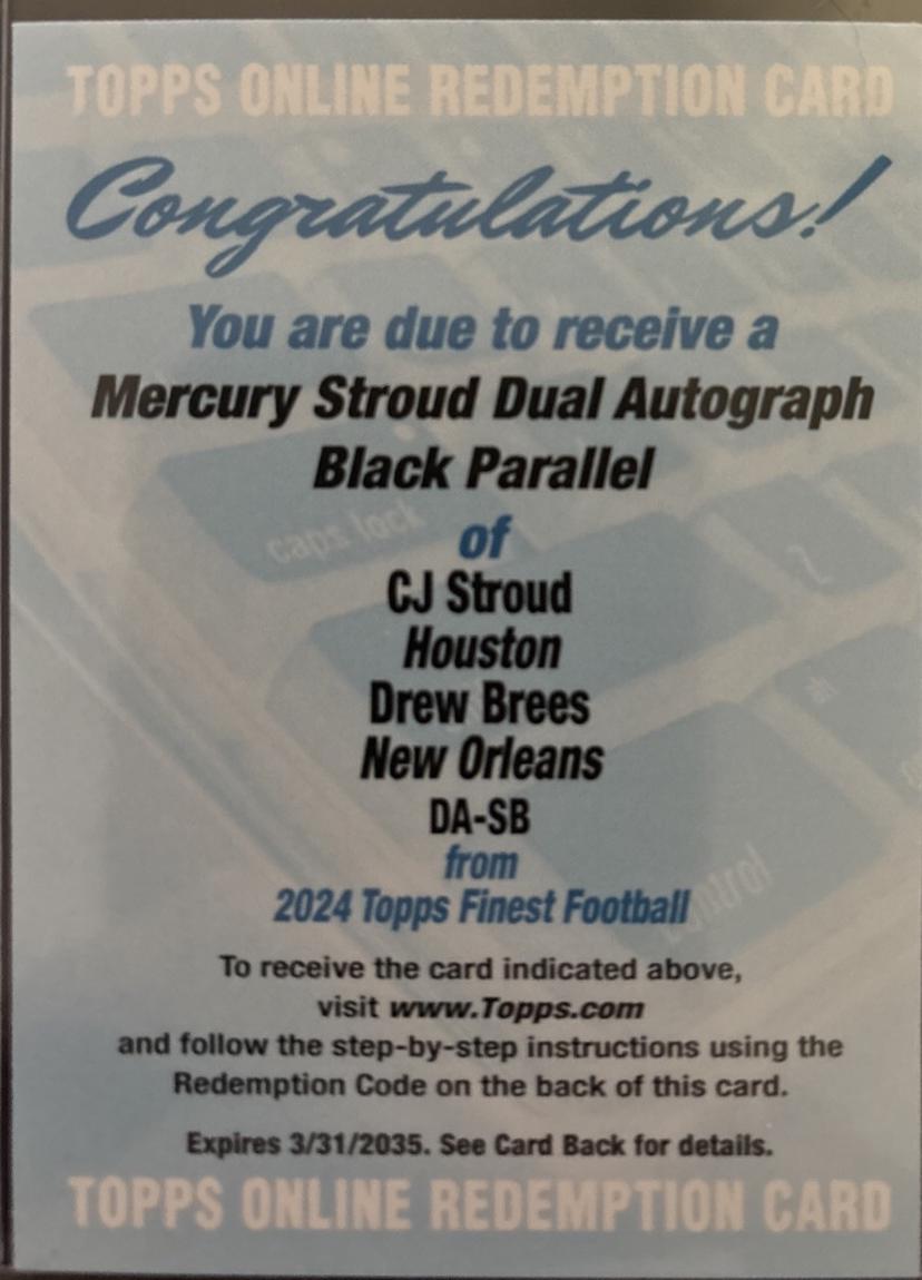 CJ Stroud / Drew Brees #DA-SB Football Cards 2024 Topps Finest Mercury Stroud Dual Autograph