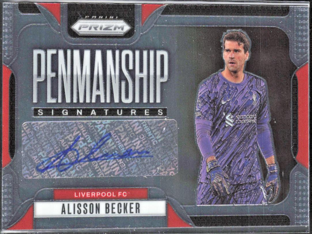 Alisson Becker #4 Soccer Cards 2024 Panini Prizm Premier League Penmanship