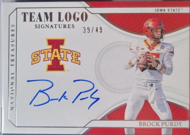 Brock Purdy #TL-BPU Football Cards 2022 Panini National Treasures Collegiate Team Logo Signatures