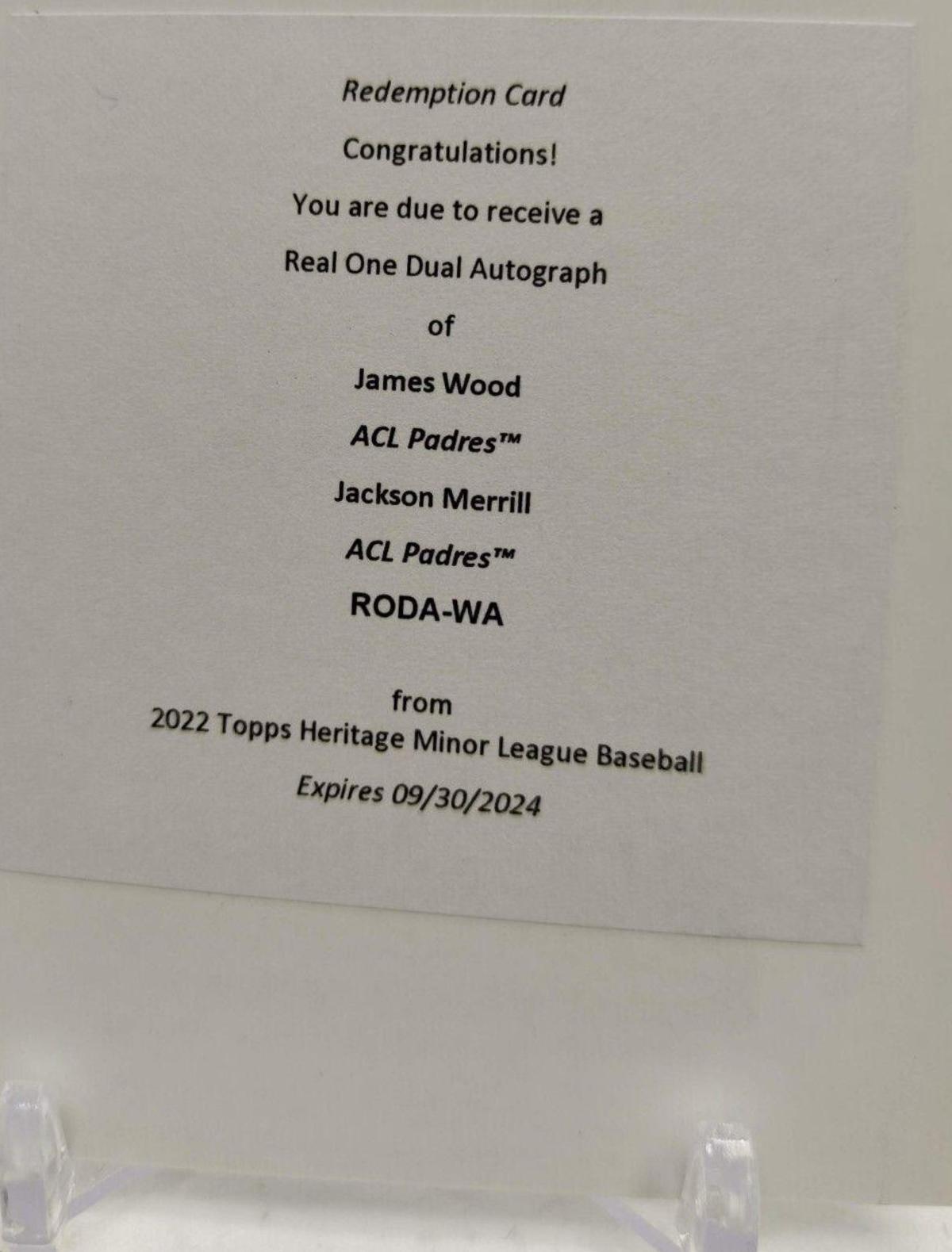 Jackson Merrill #ROA-JMl Baseball Cards 2022 Topps Heritage Minor League Real One Autographs