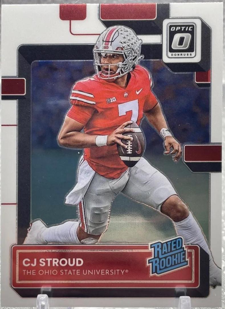 C. J. Stroud #5 Football Cards 2023 Panini Chronicles Draft Picks Donruss Optic Rated Rookie