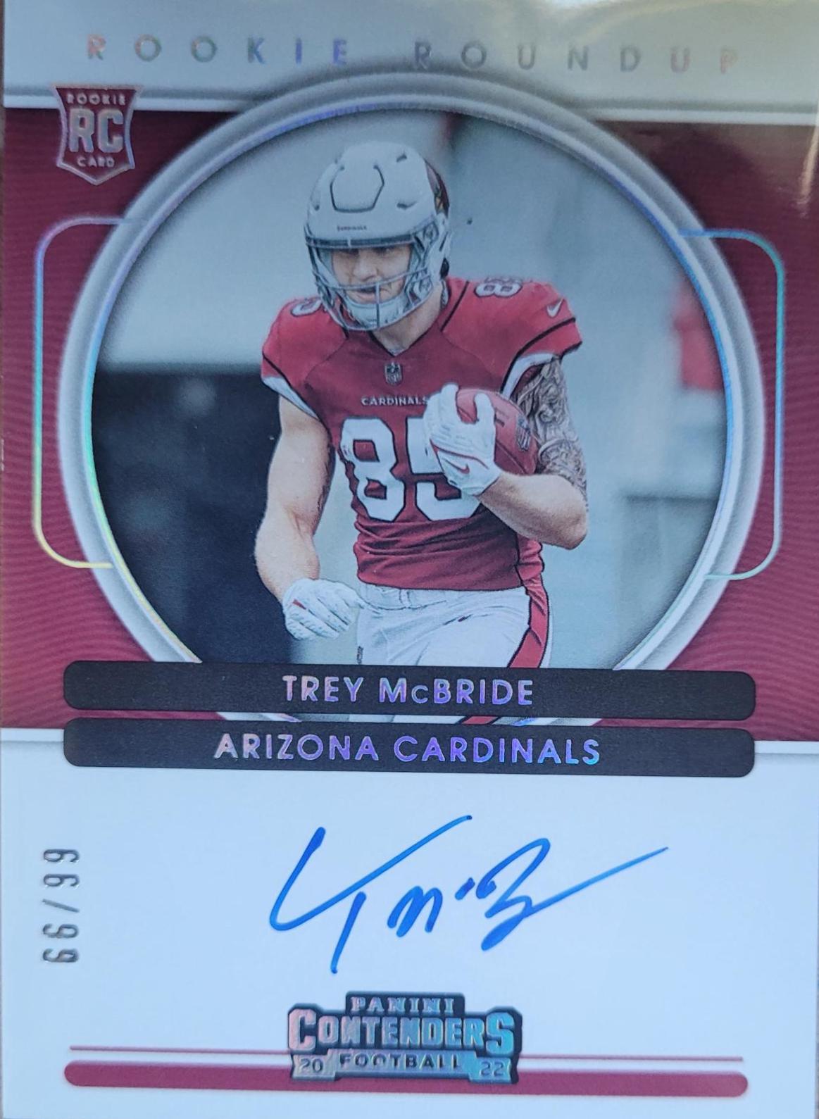 Trey McBride #RRA-TMB Football Cards 2022 Panini Contenders Rookie Roundup Autographs RPS