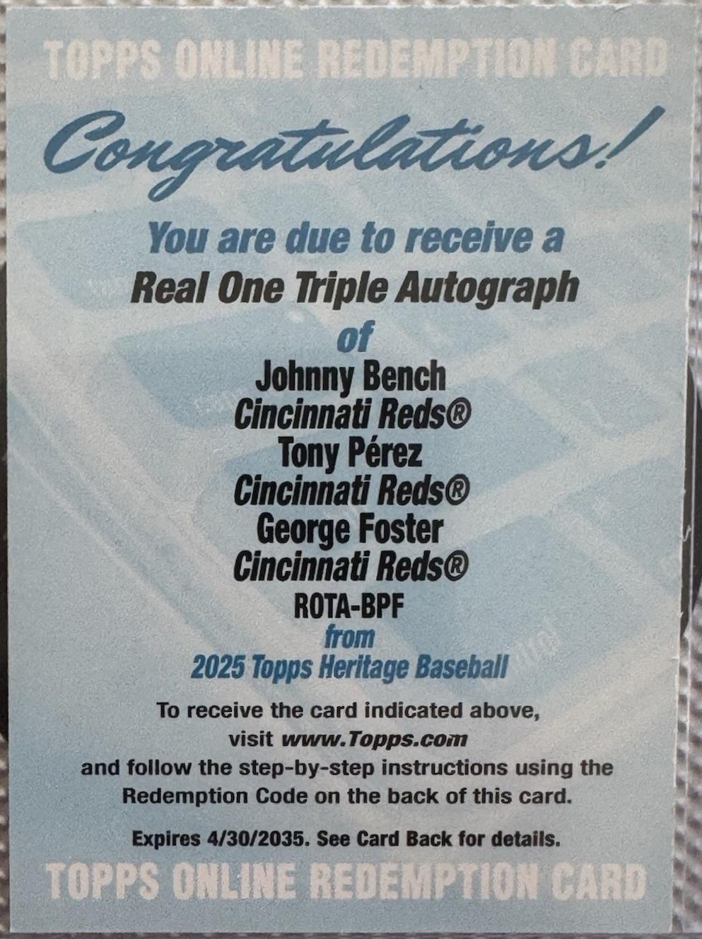 Tony Perez #ROTA-BPF Baseball Cards 2025 Topps Heritage Real One Triple Autograph