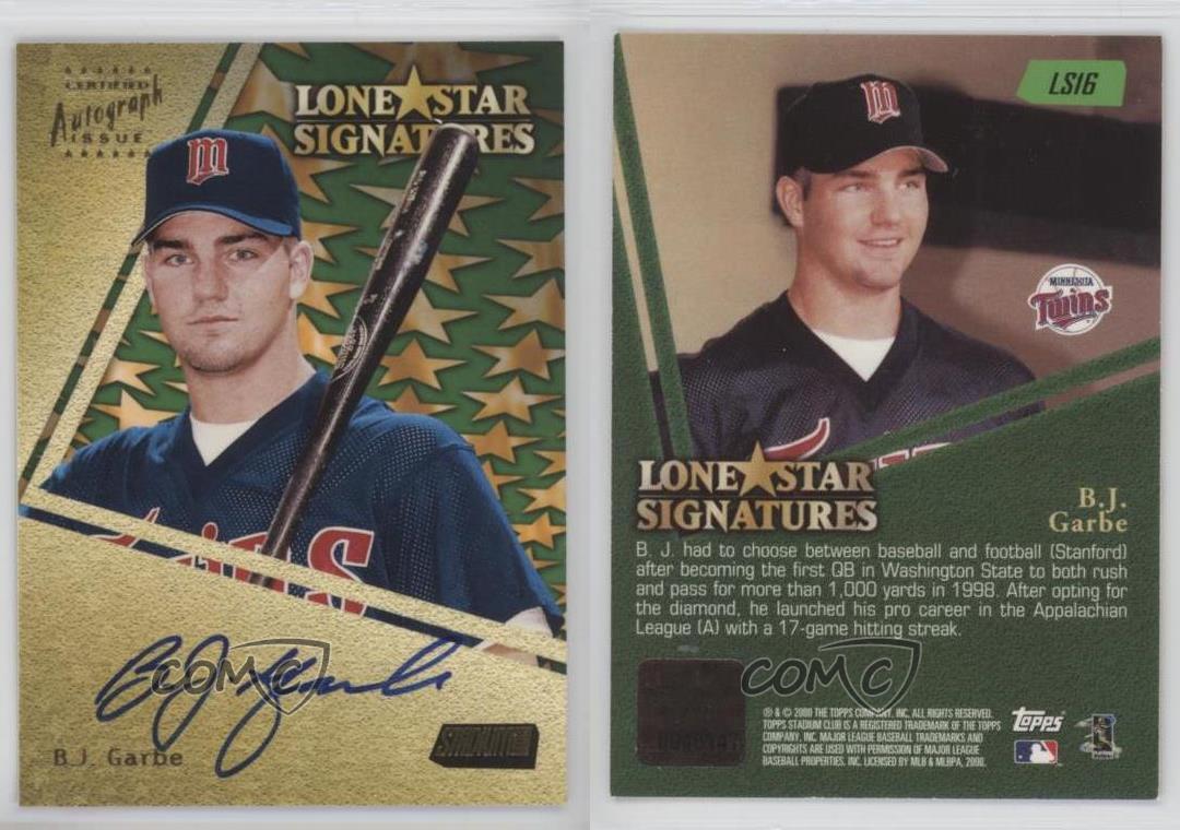 BJ Garbe #LS16 Baseball Cards 2000 Stadium Club Lone Star Signatures